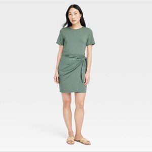 Green tie front dress